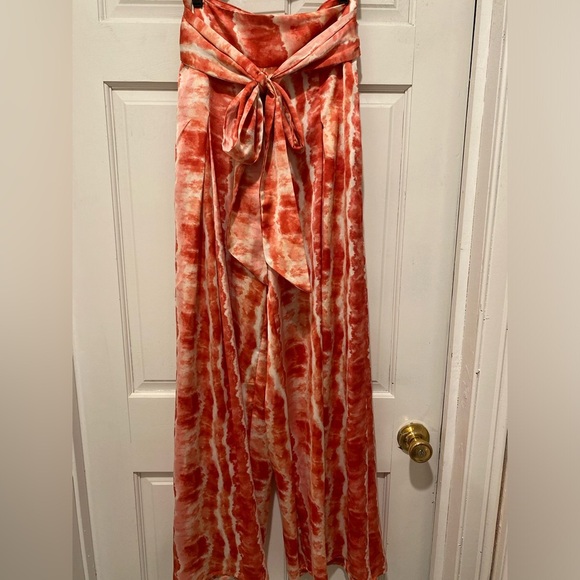 Coco Bianco high rise Wide Leg silky palazzo tie dye pink Pants Size M/L - Picture 5 of 5